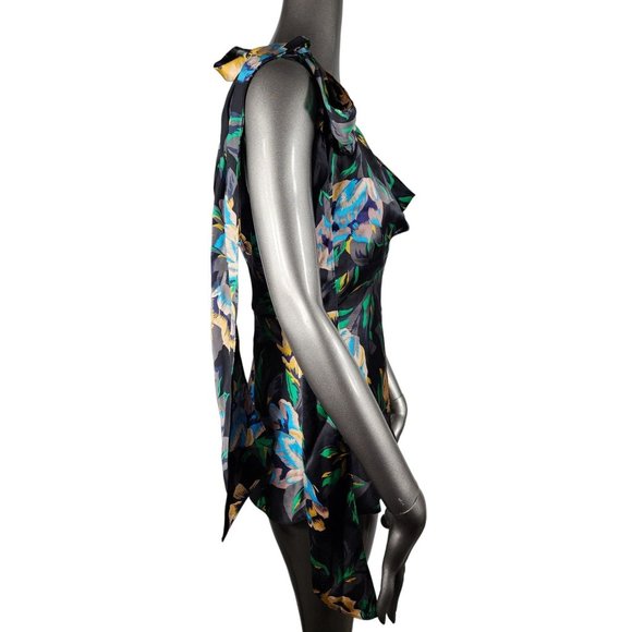 Diane von Furstenburg NWT Floral Shoulder Knot Bow Top Black Green DVF xs P - Picture 5 of 8